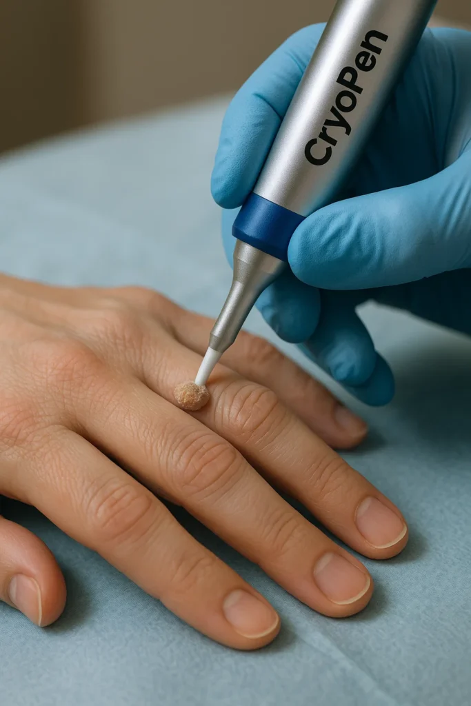 example of cryopen wart removal Enfield Town treatment on a persons finger