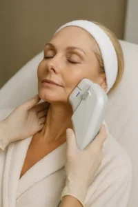 Woman receiving HIFU non surgical facelift treatment Enfield Town