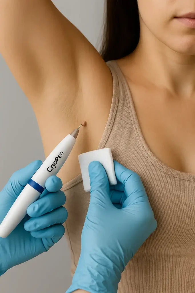 woman having cryopen to remove underarm skin tags Enfield Town